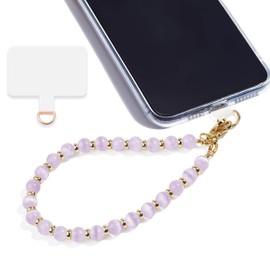 Lostars Marble Beaded Phone Wrist Strap,Detachable Phone Bracelet with Tether Tab,Hands-Free Wristlet Strap (Light Purple Cat's Eye)