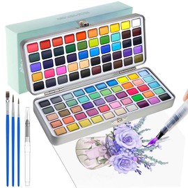 Solid Watercolor 100 Color Set, Solid Watercolor, Watercolor Paint Set, Water Brush Pen with Palette, Portable Box, Watercolor, Travel Set, Artists, Beginners to Professionals, Kids and Adults