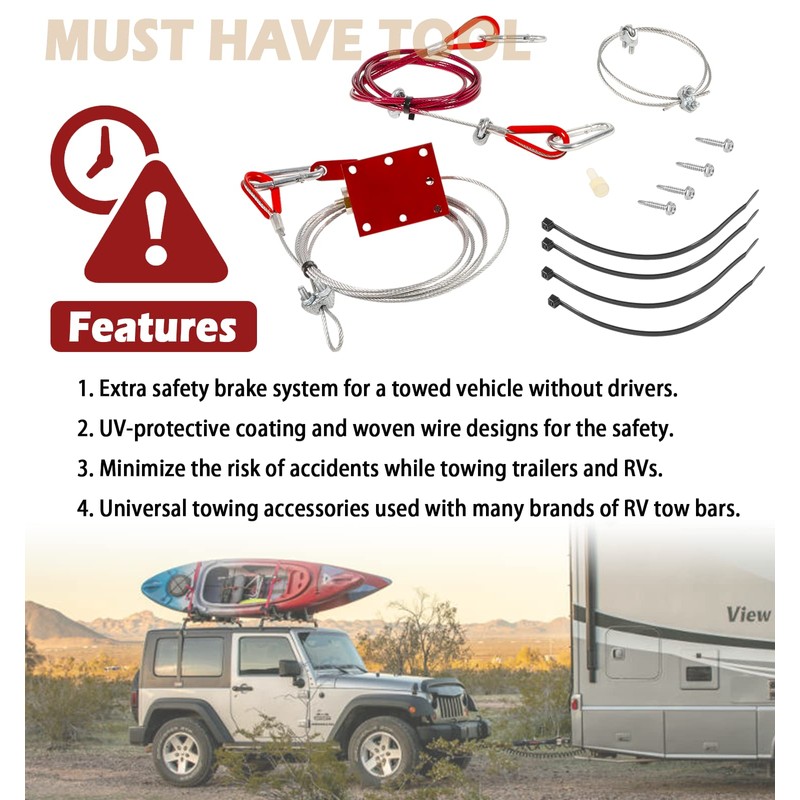 Flat Tow Breakaway Cable System for RV Towing, Ready Stop
