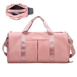 Sports Gym Bag for Women and Men,Travel Duffel Bag,Yoga Tote,Weekender Bag,with Adjustable Straps with Dry Wet Pocket & Shoes Compartment for Unisex for Swim,Yoga,Baseball,Camping,Large,Pink
