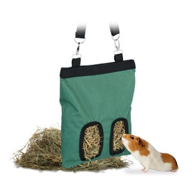 Relaxdays Fabric Hay Bag for Small Animals, H31 x W25 cm, for Rabbits, Guinea Pigs, Hamsters, Green/Black