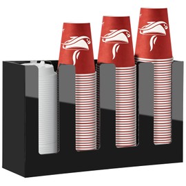 MYITYARD Coffee Cup Holder, Cup and Lid Organizer fits 5 to 16 oz Disposable Paper & Plastic Cups, Cup Dispenser Countertop, Acrylic Cup Storage for Home, Kitchen, Office (4 Compartment)