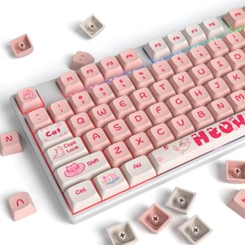 Ussixchare 129 Keys PBT Keycaps Dye-Sublimation Keycaps XDA Profile Custom Keycaps Anime Keycap Set for 60% 75% 100% Cherry Gateron MX Switches Mechanical Gaming Keyboard(Peach Cat)