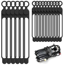 Organizador de cables de silicona para gestión de cables, 16 unidades de 4.5 y 7.1 pulgadas, organizador de cables reutilizables, accesorios electrónicos para el hogar, oficina, cocina, escuela, viajes (negro)