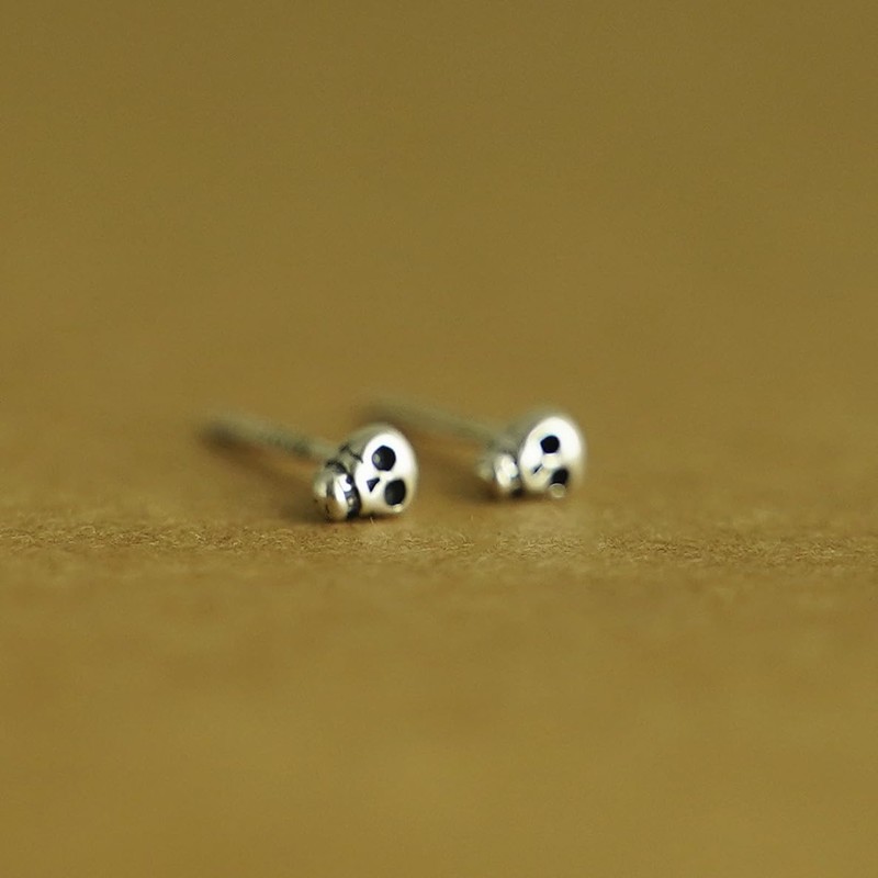 Sterling Silver Oxidized Mini Punk Gothic Skull Statement Unisex Stud