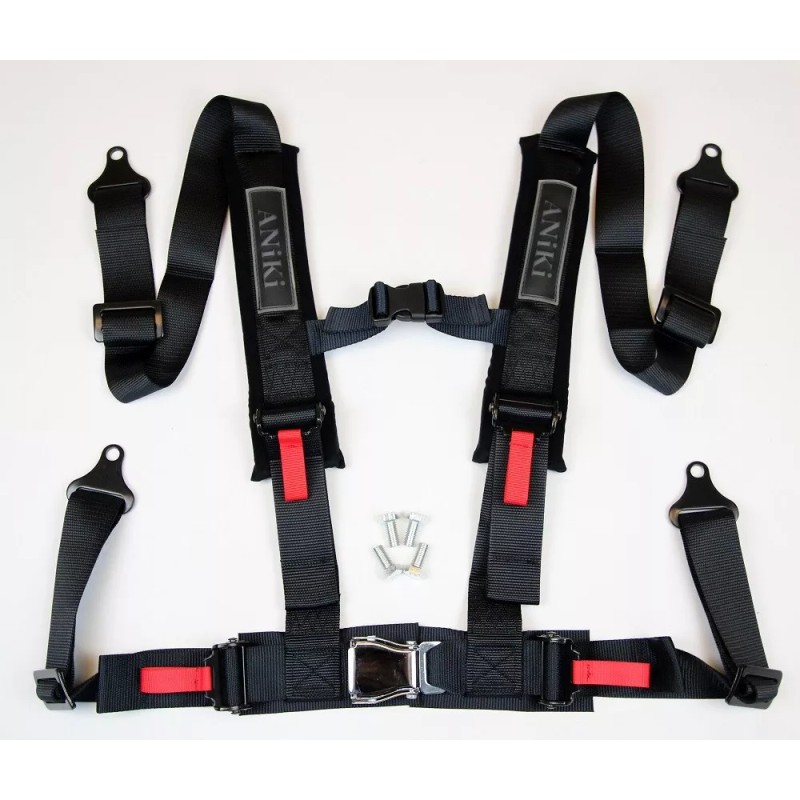 ANIKI BLACK 4 POINT AIRCRAFT BUCKLE SEAT BELT HARNESS w/