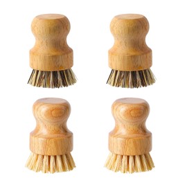 Dish Scrub Brush Dish Scrubber, 4 Packs Natural Bamboo Dish Brush Full Circle Palm Scrub Brush for Cleaning Pots Pans Vegetables (3.12 x 2.2 in)