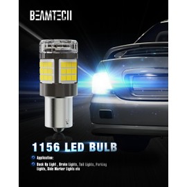 BEAMTECH Upgraded 1156 LED Bulbs for Turn Signal Lights, Build-in CANBUS, 6500K White Super Brighte, 1141 1003 7506 BA15S Reverse Back Up Lights, Tail Brake Parking Lights, Pack of 2