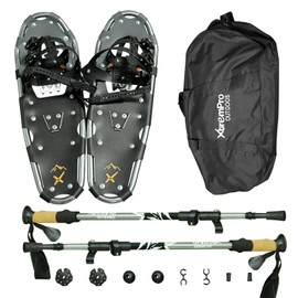 Xtrempro All Terrain Snowshoes with Trekking Poles,Lightweight Aluminum Snowshoes and Trekking Poles for Women/Men/Kids,Adjustable Ratchet Bindings and Carrying Tote Bag(Silver, 30.00)