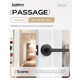 Leydebong 6 Pack Matte Black Door Handles Interior Passage Door Knob Lever, Interior Door Handles Matte Black for Closet, Nonlockable Hallway Closet Door Handle