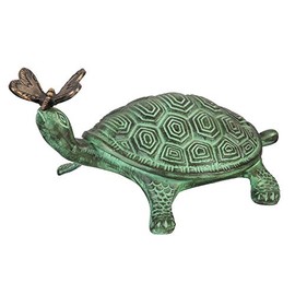 Evergreen Garden 14" L Beautiful Summer Turtle and Butterfly Metal Garden Statue, Fade and Weather Resistant Outdoor Decoration for Homes, Yards and Gardens