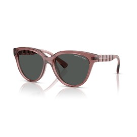 A|X ARMANI EXCHANGE Women's AX4148SU Universal Fit Round Sunglasses, Shiny Transparent Burgundy/Dark Grey, 56 mm