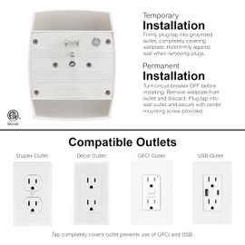 GE 6-Outlet Extender Wall Tap, Grounded Adapter, Outlet Splitter, Charging Station, 3-Prong, Plug Adapter, Secure Install, Cruise Essentials, ETL Listed, White, 54947