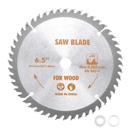 Kozelo Circular Saw Blade - [6-1/2-inch x 48 Teeth x 5/8-inch Arbor] Circular Cutting Blade with 5/8" to 3/8" Washer Adapter for Woodworking Plastic Use, 0.087-inch Kerf