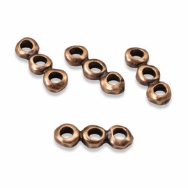 TierraCast Link 3 Hole Nugget Bar, 5x14mm, Antique Copper Plated Pewter, 4-Pack