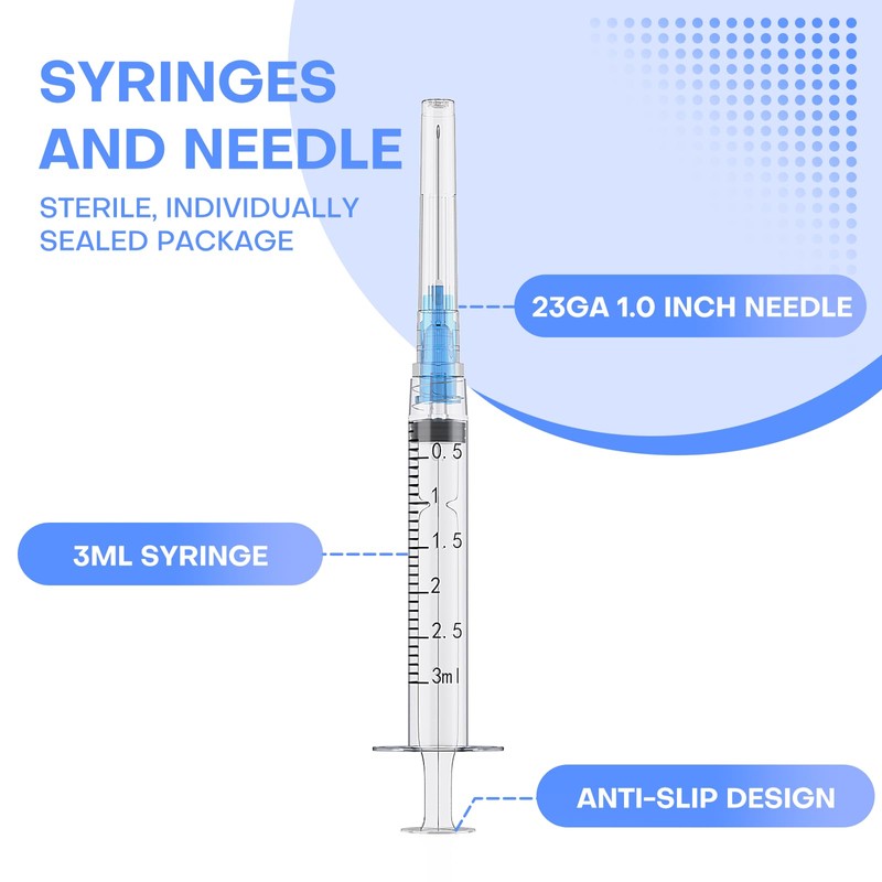 GODCREAT 3ml Syringes with 23 Gauge 1 Inch Needle Luer