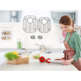 2Pack Sink Protector Grid 13"x16"and 11.2"x14.5", 304 Stainless Steel Sink Protectors for Kitchen Sink, Rust Resistant Metal Kitchen Sink Grid with 2Pack Sink Strainers (Rear Drain/4Pack)