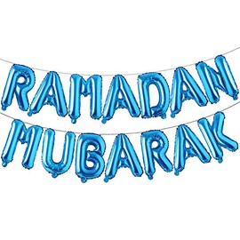 REIANS 16inch Rose Gold Eid Mubarak Foil Balloons Party Decoration Supplies Ramadan Decoration Gold EID Balloons for Muslim EID Ballon (Ramadan Blue)