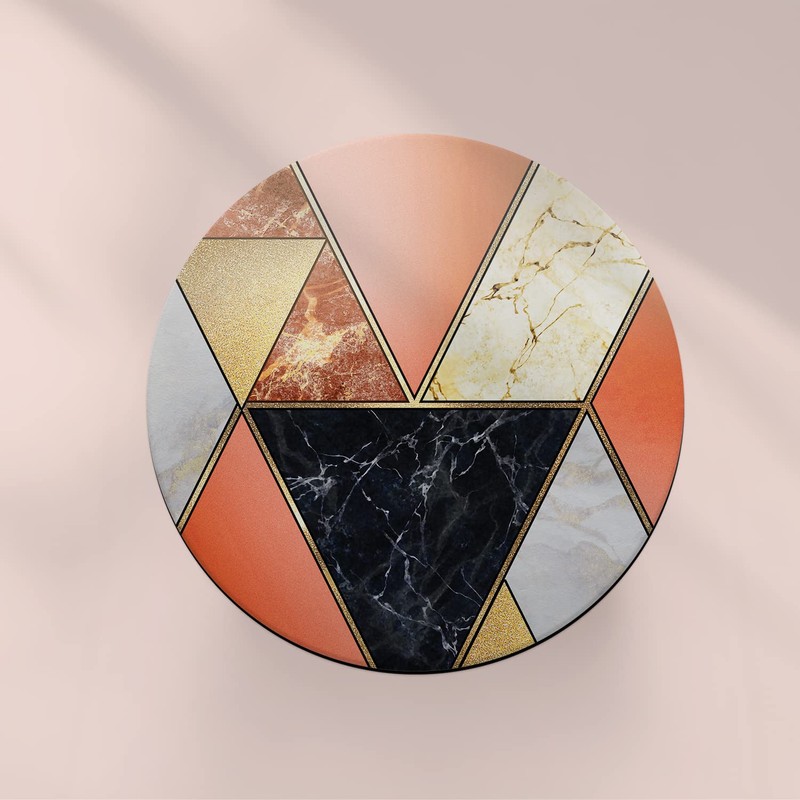 Round Single Coaster - Art Deco Orange Marble Effect New