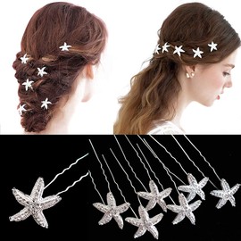 10 PCS U-shaped Rhinestone Bridal Wedding Hair Pins Silver Starfish Crystal Party Hair Clip Headdress Prom Headwear Hair Jewelry Accessories Hairpin for Women Lady