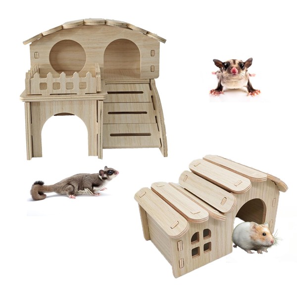 JOURINE 2 Packs Wooden House for Tiny Hamster Waterproof Design