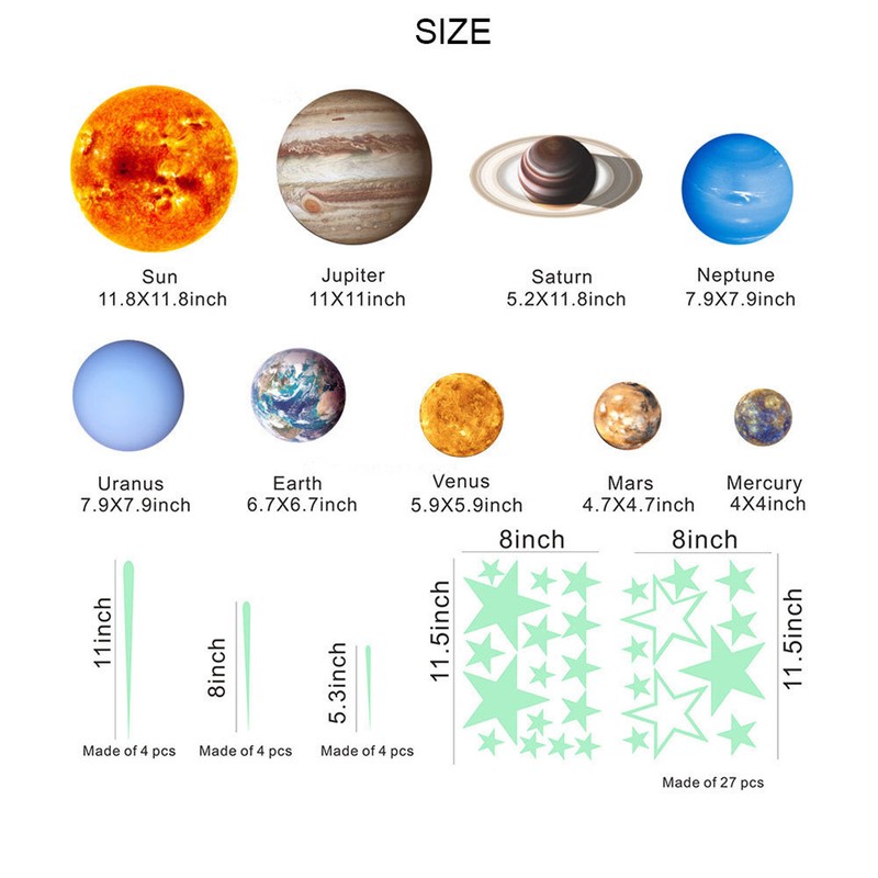 Luminous Solar System Planets Fluorescent Wall Stickers Planets Stickers Ceiling