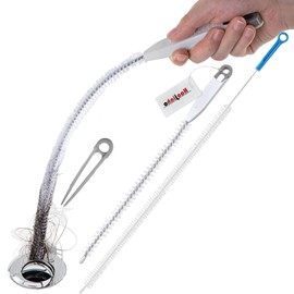 Haojiaho 2Pcs Upgraded Sewer Drain Brush Set, 24" 28" Sink Drain Overflow Cleaning Brush, Bendable Long Pipe Cleaners Flexible Cleaning Tool, Household Sewer Hair Catcher with Cleaning Forceps