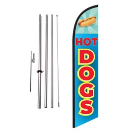 Hot Dogs Restaurant Fair Advertising Feather Banner Swooper Flag Sign with Flag Pole Kit and Ground Stake