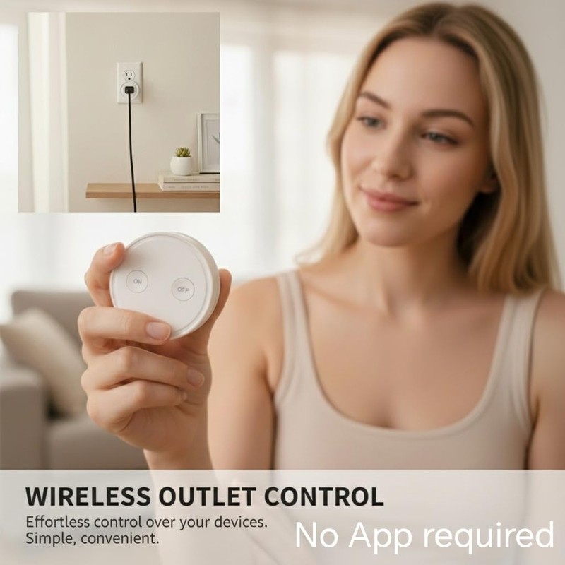 LoraTap Mini Remote Control Outlet Plug Adapter, 656ft Range Wireless