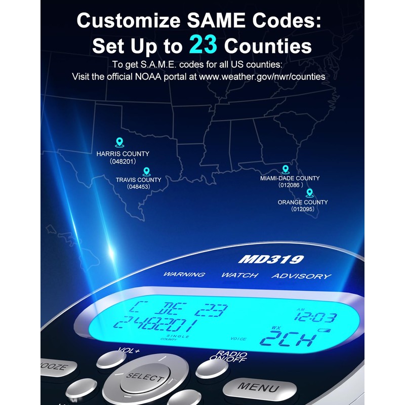 Emgykit MD319 NOAA Weather Alert Radio with S.A.M.E Localized Programming,