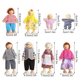 IWILCS 8 Pieces Doll Family Wooden Dolls, Doll Family Set, Dollhouse Bending Dolls for Dollhouse, Children's Play House, Wooden Family Dolls Play Set (Light Skin, Wood)