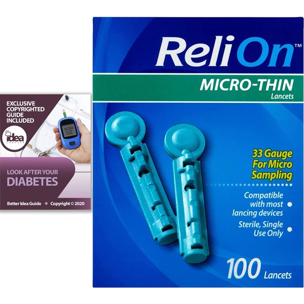 ReliOn Micro-Thin Lancets, 100 Ct, 33 Gauge for Micro Sampling Bundle with Exclusive "Look After Your Diabetes" - Better Idea Guide (2 Items)