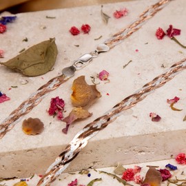 Tuscany Silver Women's Sterling Silver White and Rose Gold Plated Braided Herringbone Bracelet Necklace