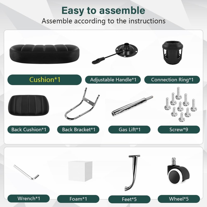 BFTOU Black Square Swivel Stool with Wheel for Work SPA