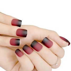 CaXinWo Short Fake Nail Tips Press on Nails for Women Acrylic French Nail Tips Stick On Nails Black Red Matte False Nails for Girls Glue on Nails Artificial Finger Nail Art Manicure Kit 24pcs