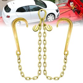 KITUYOTO V-Bridle Grade 80 Chain | 3/8In x 2Ft Towing Chain Bridle with J Hooks and Grab Hooks | Tow Truck Chains | Bridle Transport Chain with 7,100LBS Safe Working Load | for Flatbed Truck