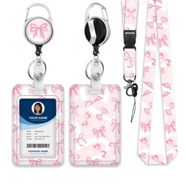 Calkkrer ID-Band, Lehrer-ID-Band mit Halter Rosa Schleife, Einziehbarer Schlüsselanhänger, Haltbarer Badge-Reel, Geschenk für Lehrer und Krankenschwestern