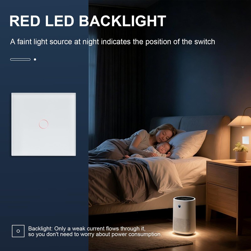 WLAN Smart Light Switch, WiFi Smart Touch Light Switch Flush-Mounted