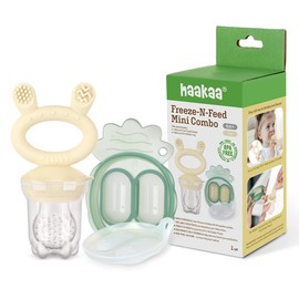 Haakaa Freeze-N-Feed Mini Combo with Silicone Food Feeder & Silicone Mini Nibble Tray|Baby Solid Food Self Feeder|Breastmilk Popsicle Mold Storage & Feeder for Soothing Baby Gums 1 PK