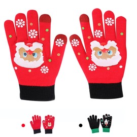 Christmas Magic Stretch Gloves, Kids Knit Full Finger Gloves Winter Gloves Santa Christmas Winter Knit Gloves Colorful Warm Children Mitten, Perfect Winter and Christmas (Santa, Red-A)