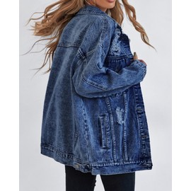 CYLADY Women Oversized Denim Jacket Distressed Boyfriend Jean Coat Jeans Trucker Jacket