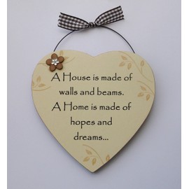 New Home Keepsake Gift Heart. A house is built of walls and beams a home is made of hopes and dreams moving gift heart with with wire hanger. New home gift present moving house gift Newly wed moving home gift 13 cm x 13 cm Plaque