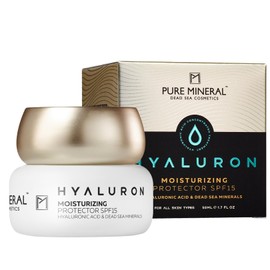 Pure Mineral - Hyaluronic Protective Moisturising Cream SPF 15 for All Skin Types - Dead Sea Minerals, Intensive Moisture, UV Protection - No Silicones, Sulphates, Parabens - 50 ml