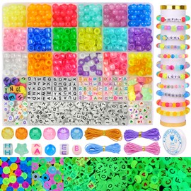DULEFUN Glow Beads Bracelet Making Kit, Glow in The Dark Pony Beads Letter Beads Heart Beads for Bracelets Making Luminous Plastic Glow Beads DIY Craft for Girls Kids Adults