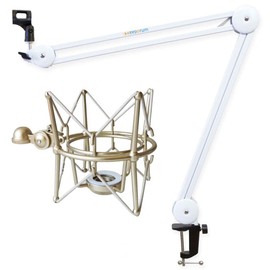 keepdrum MS138 WH Microphone Arm Tripod White + MS088 Shockmount Microphone Spider for Condenser Microphones