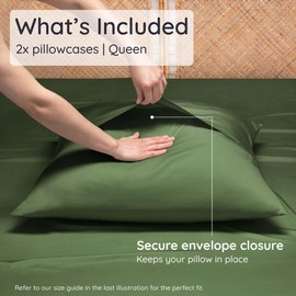 Bambaw 100% Viscose Derived from Bamboo Pillow Cases Queen Size Set of 2, Queen Cooling Pillow Cases with Envelope Closure, Breathable & Super Soft, Anti Acne Pillowcases (Olive)