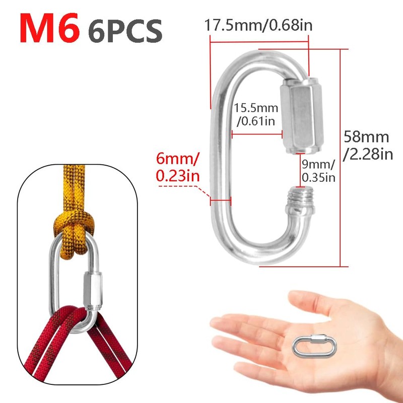 CEEYSEE 6Pcs D Shackle M6 304 Stainless Steel Shackles Quick