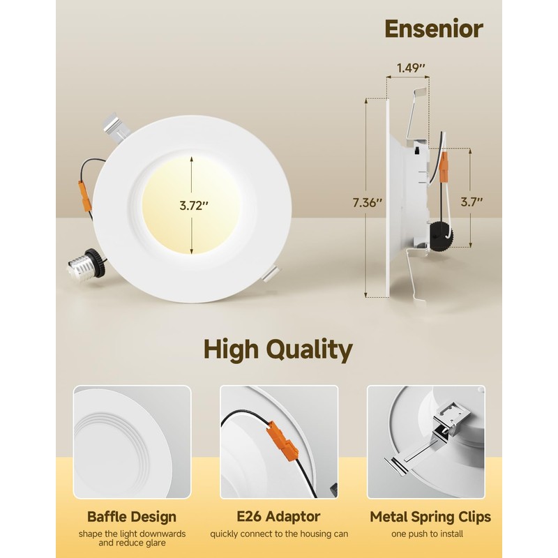 Ensenior 5/6 Inch 5CCT LED Can Lights with Night Light