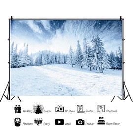 Snow Backdrop 10x6.5ft Winter Mountain Forests Snow Scene Background Snowy Woodland Mountain Photography Background for New Year's Christmas Party Decorion Banners