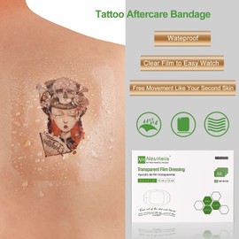 NeuHeils Transparent Film Dressing 4" x 4 3/4" 50 Packs, Large Waterproof Wound Cover Bandage, Post Surgical Shower or IV Shield, Tattoo Aftercare Bandage, Adhesive Patch